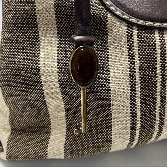 Fossil Reedan Stripe Deadstock Vintage Y2K Striped Satchel Bag Purse Woven - Picture 4 of 16
